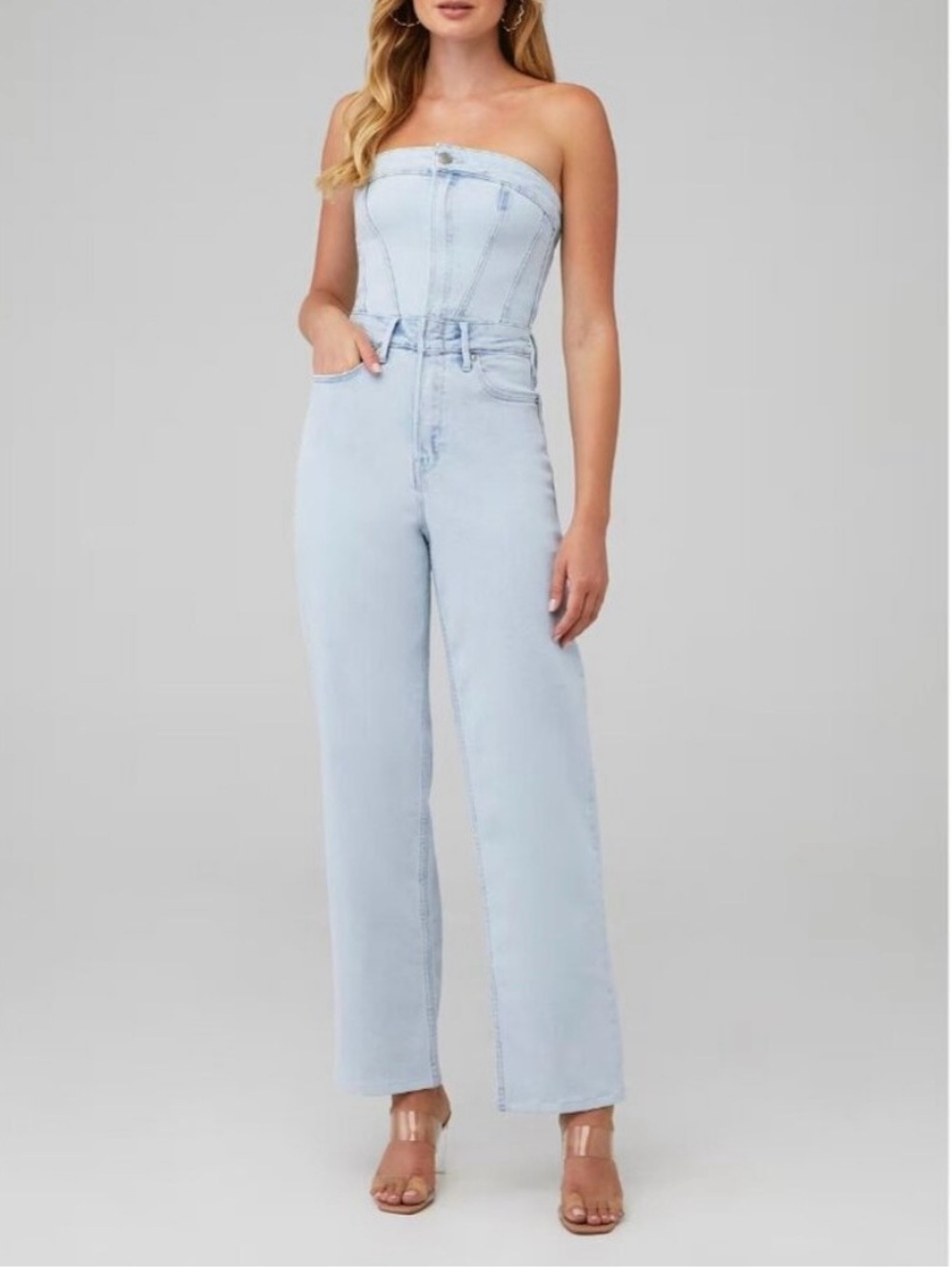 Good American 90’s Tube Style Denim Jumpsuit Size 0 (XS)